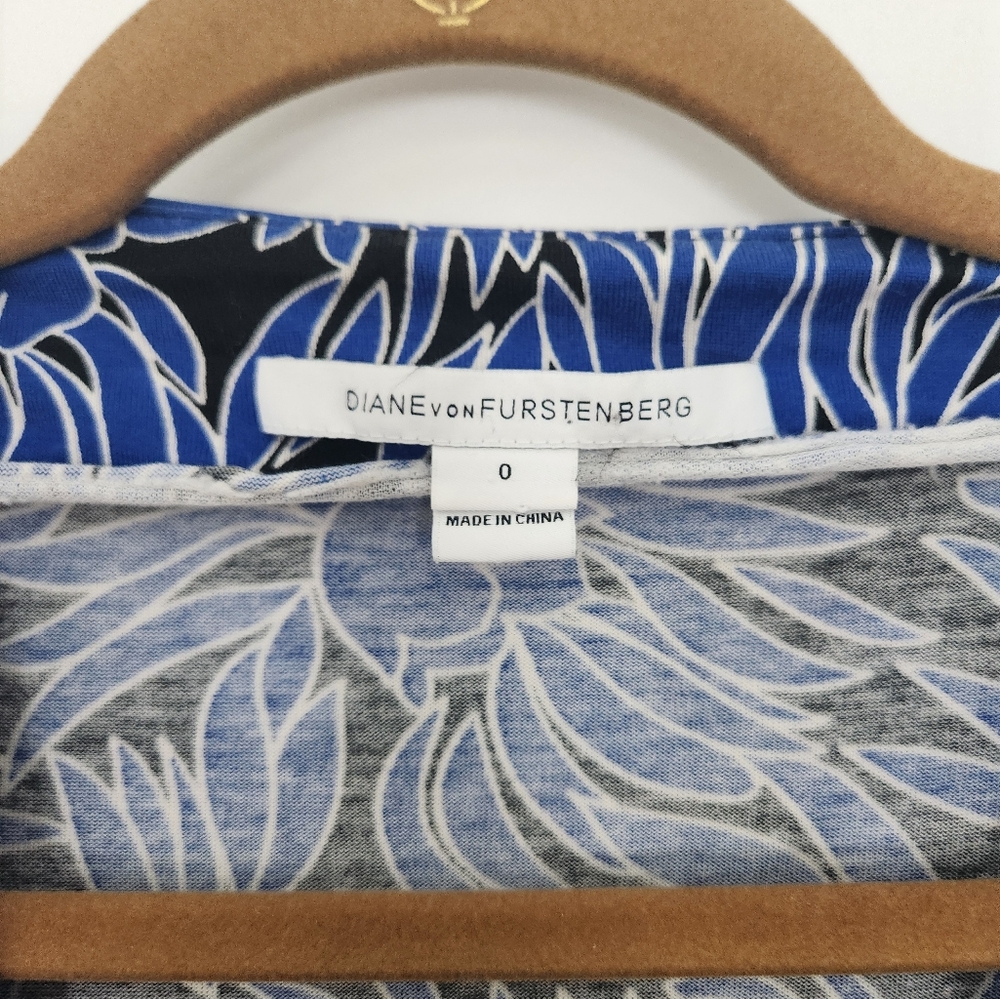 Diane Von Furstenberg Julian Floral Print Wrap Dress Mini Cotton Blue 0 - Picture 6 of 6